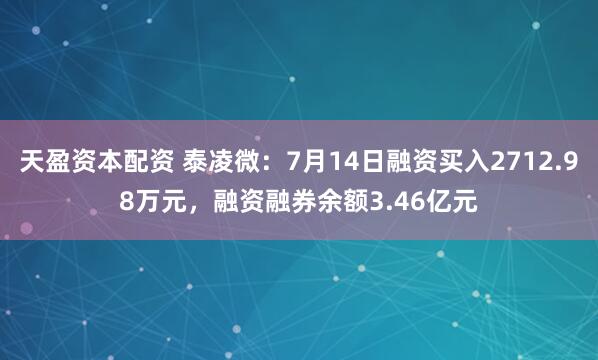 天盈资本配资 泰凌微：7月14日融资买入2712.98万元，融资融券余额3.46亿元